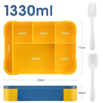 1330ML Bento Box Δοχεία μεσημεριανού γεύματος ενηλίκων με 6 θήκες για ενήλικες/παιδιά με επιτραπέζια σκεύη Σάλτσα κουτί μεσημεριανού γεύματος Θέρμανση φούρνου μικροκυμάτων