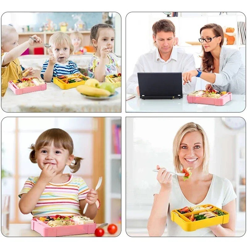 1330 ml Bento Box täiskasvanute lõunasöögikonteinerid 6 kambriga täiskasvanutele/lastele lauanõude kastmega lõunasöögikarp, soojendus mikrolaineahjus
