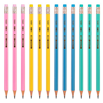 Deli Graphite Pencils for School 12PCS/BOX HB/2B Ordinary Pencil Drawing Πολύχρωμο σετ μολυβιών Μολύβια με γόμες για παιδιά EC011