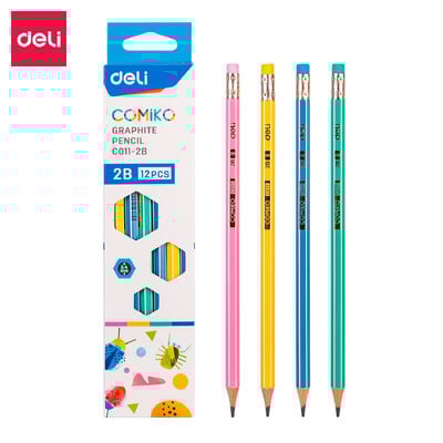 Deli Creioane din grafit pentru școală 12 buc/cutie HB/2B obișnuit creion desen creion colorat set creioane cu radiere pentru copii EC011