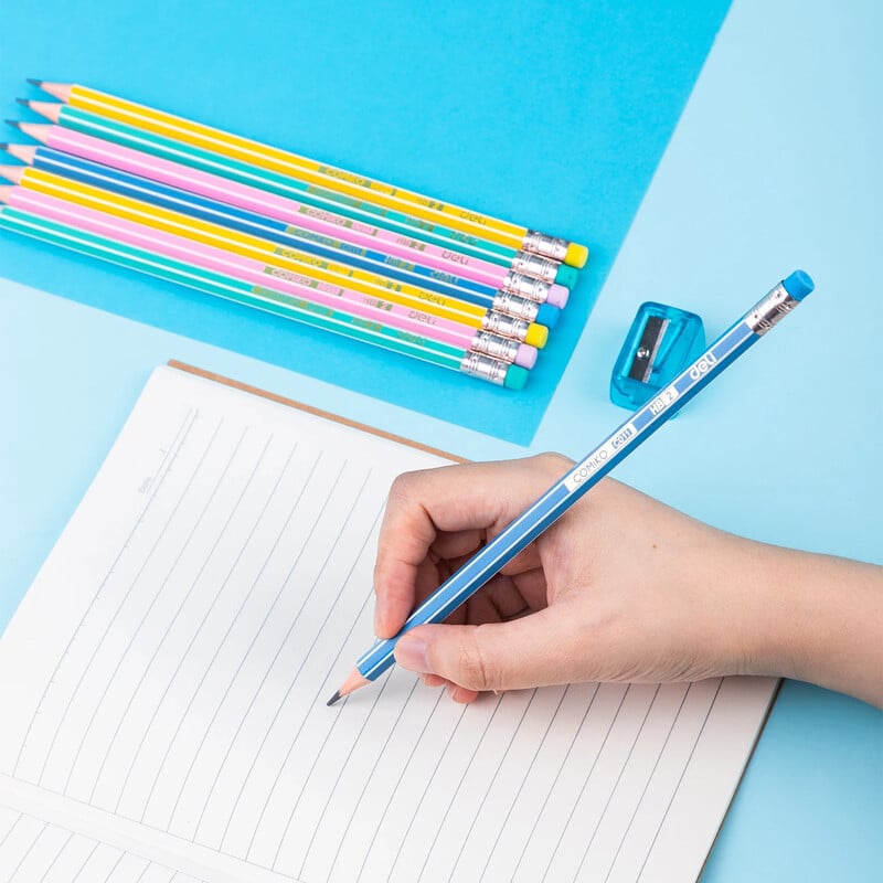 Deli Creioane din grafit pentru școală 12 buc/cutie HB/2B obișnuit creion desen creion colorat set creioane cu radiere pentru copii EC011