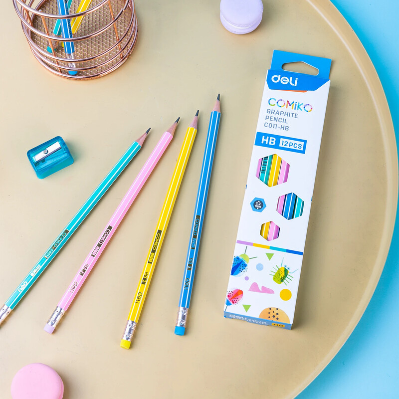 Deli Creioane din grafit pentru școală 12 buc/cutie HB/2B obișnuit creion desen creion colorat set creioane cu radiere pentru copii EC011