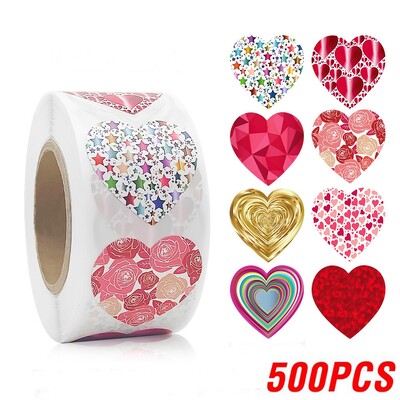 100-500 buc Autocolant de inimă de Ziua Îndrăgostiților de culoare Ziua Îndrăgostiților Autocolant de sigiliu de ambalaj de cadou de aniversare Autocolant de decorare pentru invitații de petrecere Etichetă de coacere