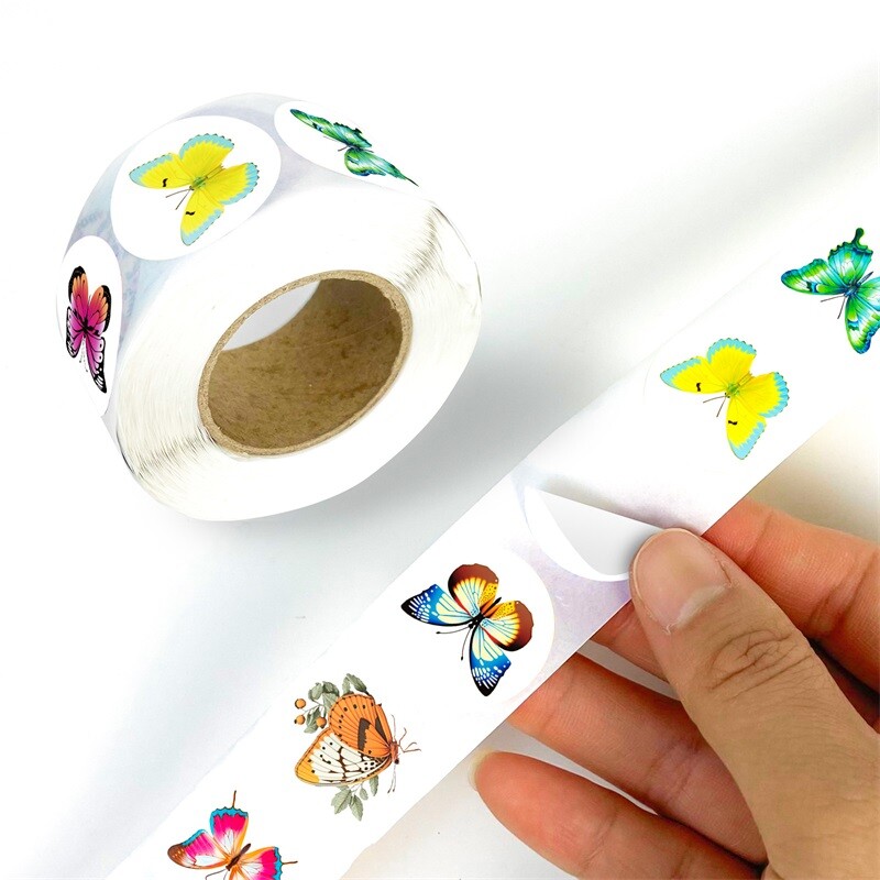 500 БР. Сладка пеперуда Лепкава хартия Стикери Етикети Благодаря Стикер Запечатване на канцеларски материали Направи си сам Декорация Скрапбукинг