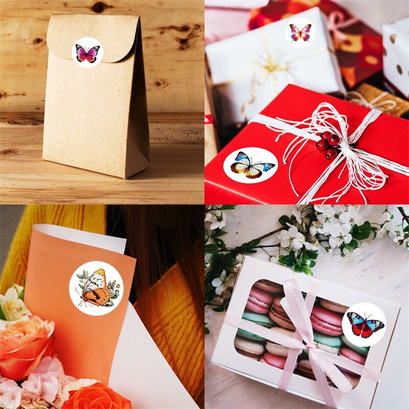 500 БР. Сладка пеперуда Лепкава хартия Стикери Етикети Благодаря Стикер Запечатване на канцеларски материали Направи си сам Декорация Скрапбукинг