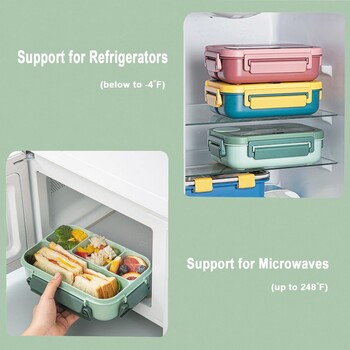 1300ML 4Grids Bento Box με Tabieware Microwavabie Ασφαλές Αντιδιαρροές Δοχείο μεσημεριανού γεύματος για Μαθητές Σχολικό Γραφείο