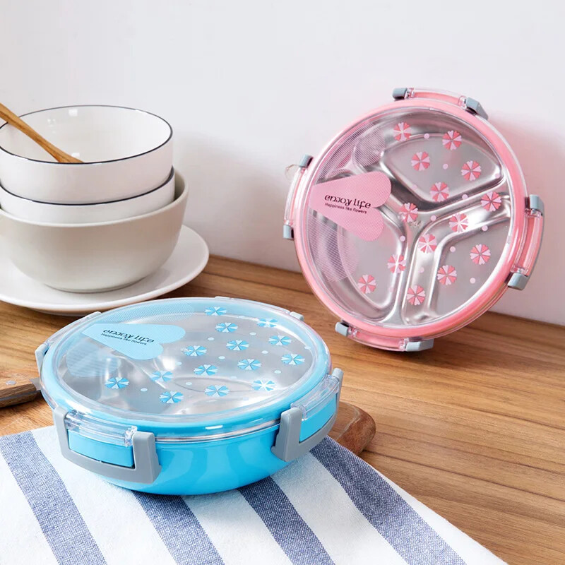 Koolipikniku toiduga puuviljad 3 restiga konteineri säilituskast Tervislikust plastikust roostevabast terasest toidukonteiner kaasaskantav lõunakarp