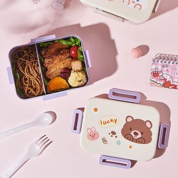 Cute Bento Lunch Box Σχολική θερμάστρα Φορητό πλαστικό δοχείο για μεσημεριανό γεύμα για παιδιά κορίτσια Ψωμί Σάντουιτς Φαγητό Θέρμανση