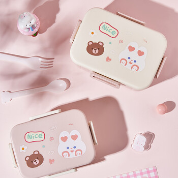 Cute Bento Lunch Box Σχολική θερμάστρα Φορητό πλαστικό δοχείο για μεσημεριανό γεύμα για παιδιά κορίτσια Ψωμί Σάντουιτς Φαγητό Θέρμανση