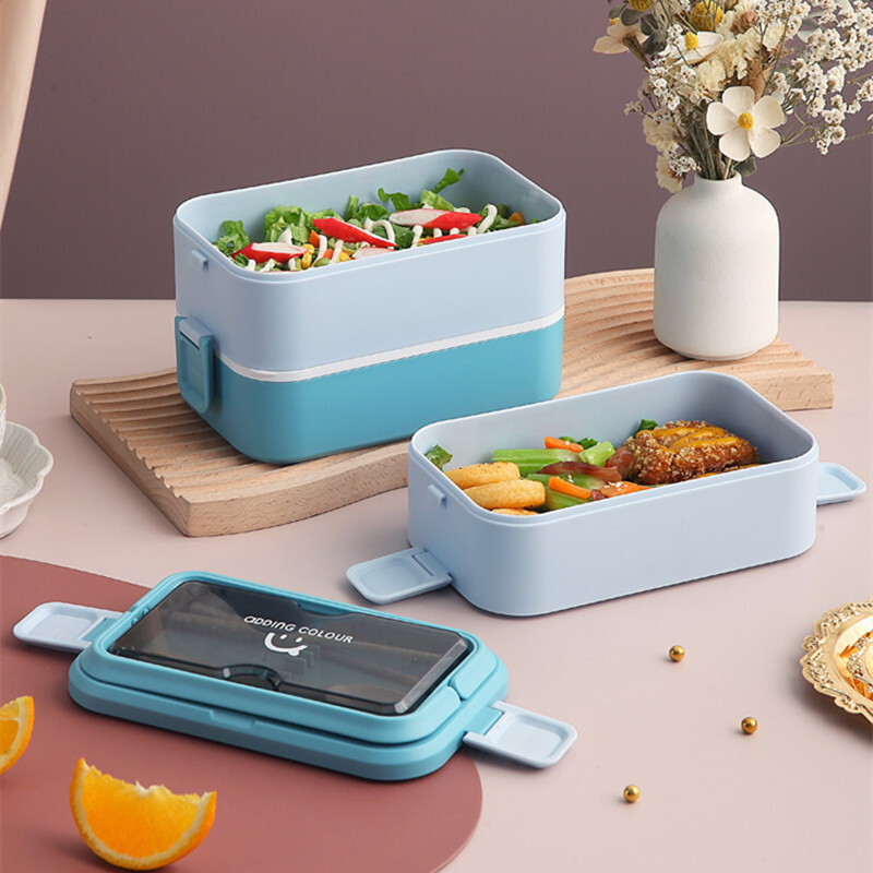 Suure mahutavusega roostevabast terasest kahekihiline lõunasöök õpilastele kontoritöötajate piknikule kaasaskantavad Bento toidu hoiukonteinerid