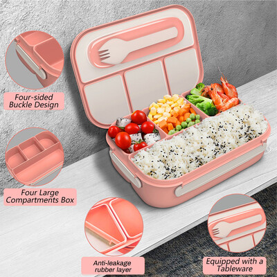 Lõunakast Bento Box lõunasöögikonteinerid täiskasvanule/lapsele/väikelapsele 4 kambriga Bento lõunasöögikarbi mikrolaineahjus nõudepesumasinas, sügavkülmikus ohutu