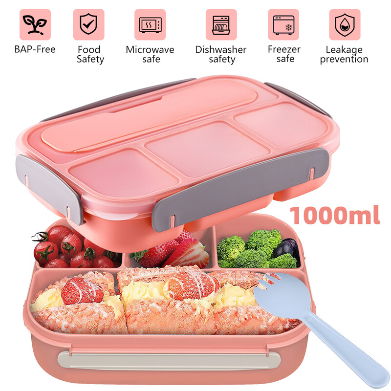 Lõunakast Bento Box lõunasöögikonteinerid täiskasvanule/lapsele/väikelapsele 4 kambriga Bento lõunasöögikarbi mikrolaineahjus nõudepesumasinas, sügavkülmikus ohutu