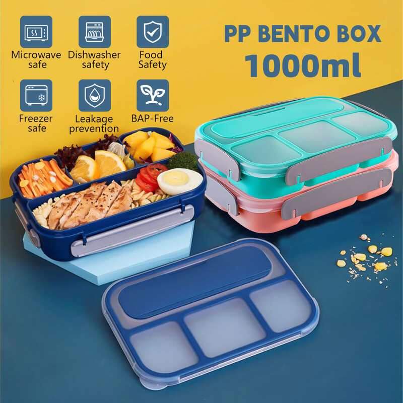 Lõunakast Bento Box lõunasöögikonteinerid täiskasvanule/lapsele/väikelapsele 4 kambriga Bento lõunasöögikarbi mikrolaineahjus nõudepesumasinas, sügavkülmikus ohutu