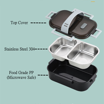 700 мл кутия за обяд от неръждаема стомана 304 с дръжка, устойчива на течове кутия за микровълнова фурна Bento, студентски детски контейнер за съхранение на храна