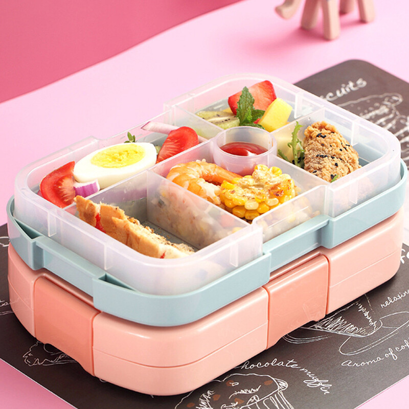 NOU Cutie de prânz portabilă Bento Box fără BPA Recipient de mâncare pentru picnic pentru copii Cutie de prânz sigilată cu grilă Cutie de prânz Cutie Bento pentru microunde