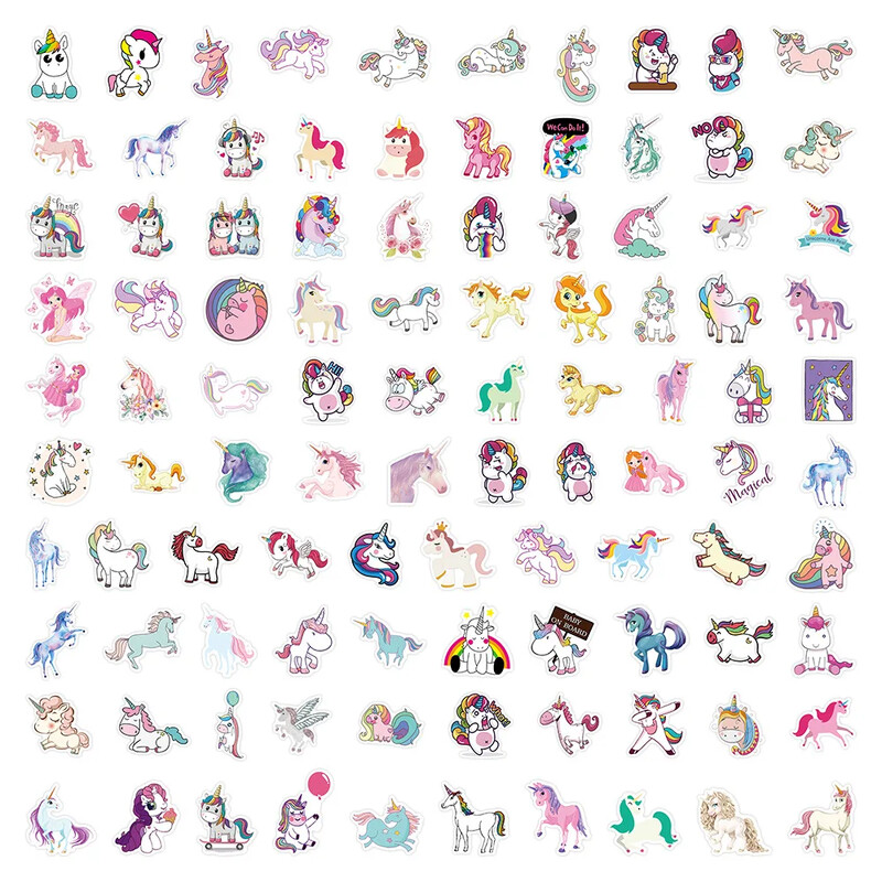 100 de coli autocolante drăguțe de desene animate unicorn pentru notebook skateboard chitară bagaje impermeabile desene decorative papetărie