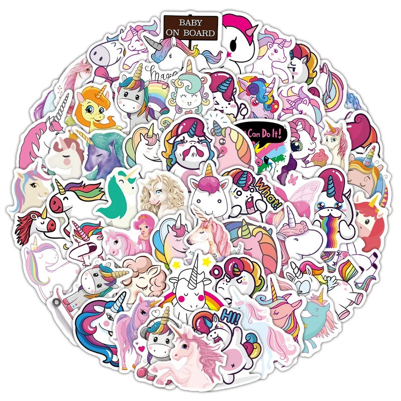 100 de coli autocolante drăguțe de desene animate unicorn pentru notebook skateboard chitară bagaje impermeabile desene decorative papetărie