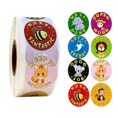 Autocolant de recompensă 100/500 de bucăți Bun pentru profesori și copii Băieți Fată Jucărie Autocolant decorativ pe rolă 8 modele Autocolant cu animale din desene animate