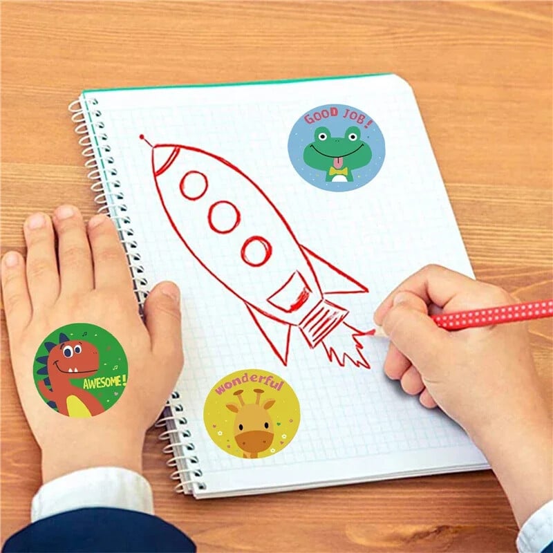Autocolant de recompensă 100/500 de bucăți Bun pentru profesori și copii Băieți Fată Jucărie Autocolant decorativ pe rolă 8 modele Autocolant cu animale din desene animate