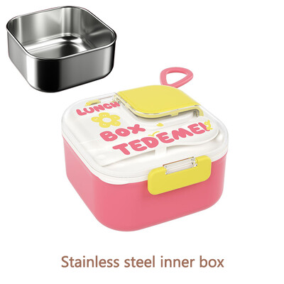 Cutie de prânz drăguță cu desene animate pentru copii Cutie Bento din oțel inoxidabil cu vesela pentru copii Container portabil pentru depozitarea alimentelor pentru școală de picnic