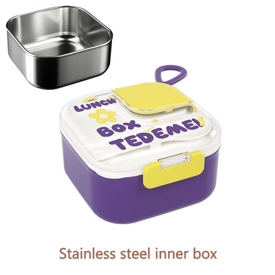 Cutie de prânz drăguță cu desene animate pentru copii Cutie Bento din oțel inoxidabil cu vesela pentru copii Container portabil pentru depozitarea alimentelor pentru școală de picnic