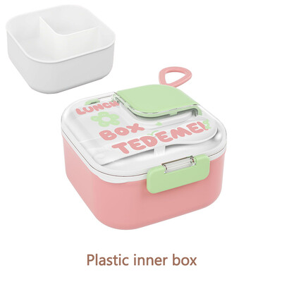 Cutie de prânz drăguță cu desene animate pentru copii Cutie Bento din oțel inoxidabil cu vesela pentru copii Container portabil pentru depozitarea alimentelor pentru școală de picnic