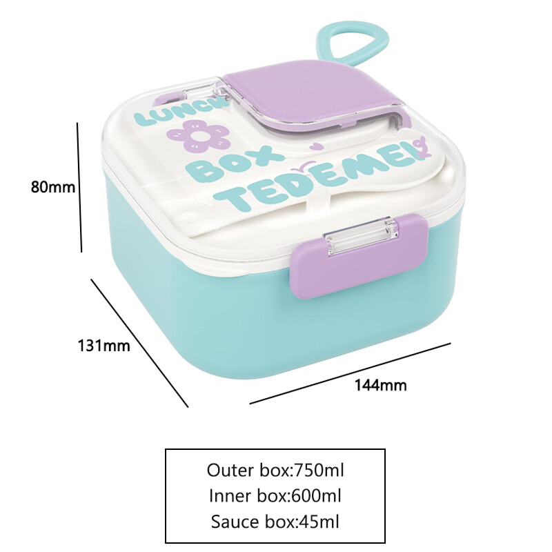 Cutie de prânz drăguță cu desene animate pentru copii Cutie Bento din oțel inoxidabil cu vesela pentru copii Container portabil pentru depozitarea alimentelor pentru școală de picnic