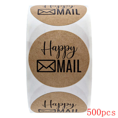 50-500 tk Happy Mail kleebised Scrapbooking 1 tolli ümmargused jõukleebised pitseerimissildid ümbriku pakendi etiketid kirjatarvete kleebis