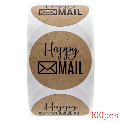 50-500 tk Happy Mail kleebised Scrapbooking 1 tolli ümmargused jõukleebised pitseerimissildid ümbriku pakendi etiketid kirjatarvete kleebis