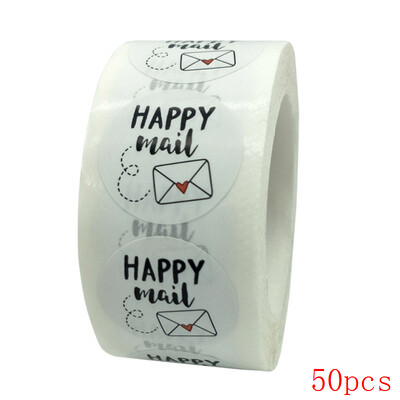 50-500 tk Happy Mail kleebised Scrapbooking 1 tolli ümmargused jõukleebised pitseerimissildid ümbriku pakendi etiketid kirjatarvete kleebis