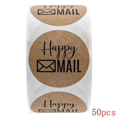 50-500 tk Happy Mail kleebised Scrapbooking 1 tolli ümmargused jõukleebised pitseerimissildid ümbriku pakendi etiketid kirjatarvete kleebis