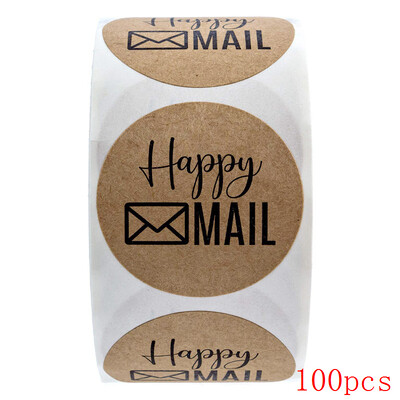 50-500 tk Happy Mail kleebised Scrapbooking 1 tolli ümmargused jõukleebised pitseerimissildid ümbriku pakendi etiketid kirjatarvete kleebis