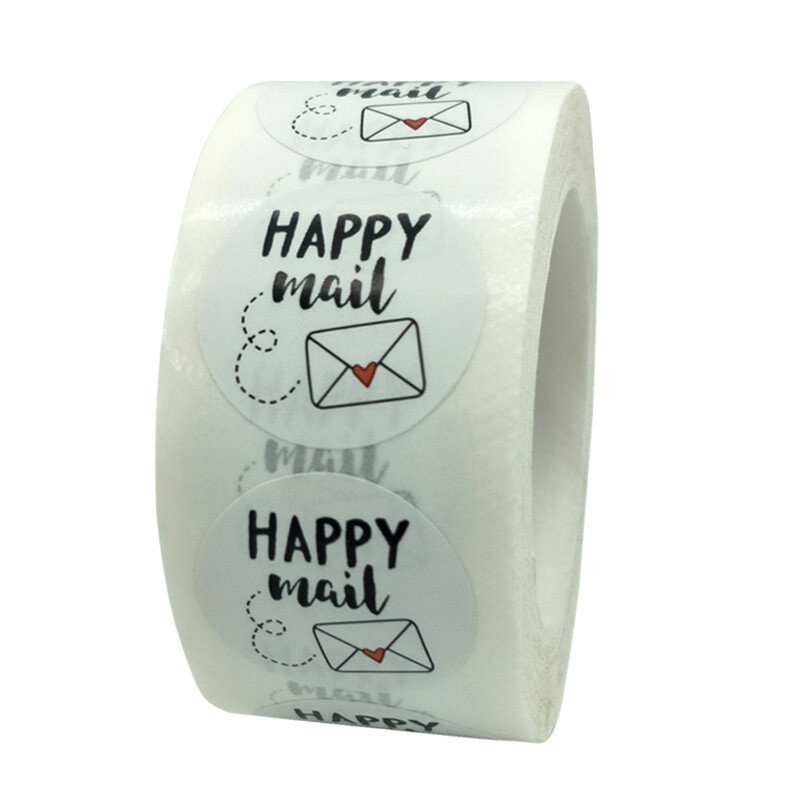 50-500 tk Happy Mail kleebised Scrapbooking 1 tolli ümmargused jõukleebised pitseerimissildid ümbriku pakendi etiketid kirjatarvete kleebis