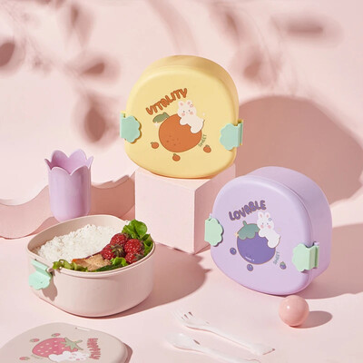 Cutie Bento cu desene animate Kawaii pentru copii 3 compartimente Recipient cu fructe pentru alimente pentru fete baieti Cutie portabila de pranz cu lingura furculita
