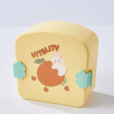 Kawaii Cartoon Bento Box lastele 3 sektsiooniga puuviljade toidukonteiner tüdrukutele poistele kaasaskantav lõunakarp koos lusikakahvliga