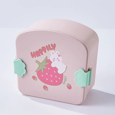 Kawaii Cartoon Bento Box lastele 3 sektsiooniga puuviljade toidukonteiner tüdrukutele poistele kaasaskantav lõunakarp koos lusikakahvliga