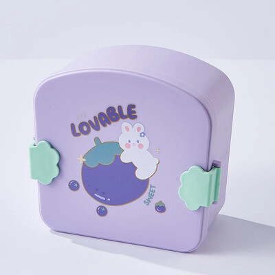 Kawaii Cartoon Bento Box lastele 3 sektsiooniga puuviljade toidukonteiner tüdrukutele poistele kaasaskantav lõunakarp koos lusikakahvliga