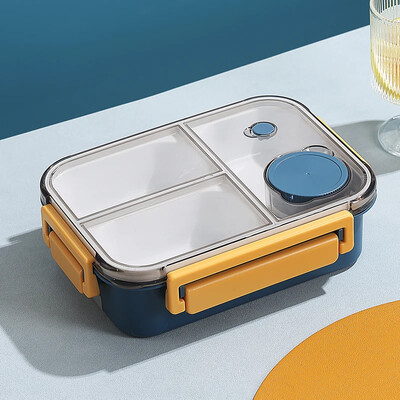 Cutie de prânz pentru copii, din plastic, portabilă, pentru cuptor cu microunde, cutie bento, cu veselă, cutie de sos, compartiment pentru recipiente pentru depozitarea alimentelor rezistente la scurgeri