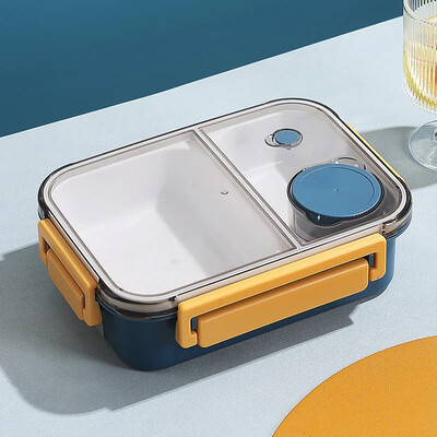Cutie de prânz pentru copii, din plastic, portabilă, pentru cuptor cu microunde, cutie bento, cu veselă, cutie de sos, compartiment pentru recipiente pentru depozitarea alimentelor rezistente la scurgeri