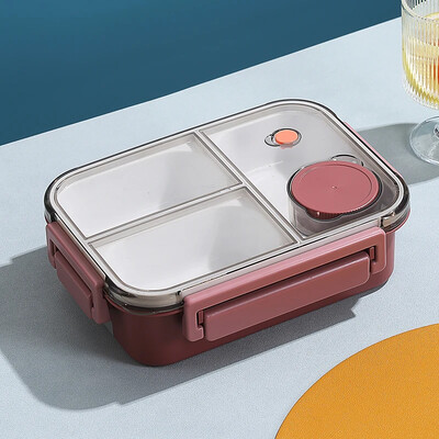 Cutie de prânz pentru copii, din plastic, portabilă, pentru cuptor cu microunde, cutie bento, cu veselă, cutie de sos, compartiment pentru recipiente pentru depozitarea alimentelor rezistente la scurgeri