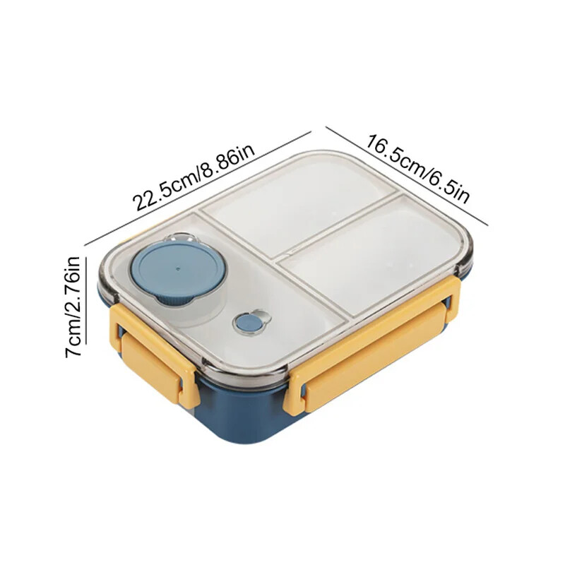 Cutie de prânz pentru copii, din plastic, portabilă, pentru cuptor cu microunde, cutie bento, cu veselă, cutie de sos, compartiment pentru recipiente pentru depozitarea alimentelor rezistente la scurgeri