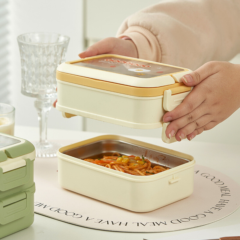 Cutie de prânz izolată cu apă încălzită din oțel inoxidabil 304 cu mai multe straturi, cutie de prânz cu cadru dublu, cutie de prânz portabilă pentru cuptorul cu microunde
