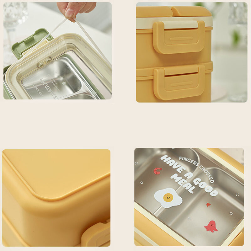 Cutie de prânz izolată cu apă încălzită din oțel inoxidabil 304 cu mai multe straturi, cutie de prânz cu cadru dublu, cutie de prânz portabilă pentru cuptorul cu microunde