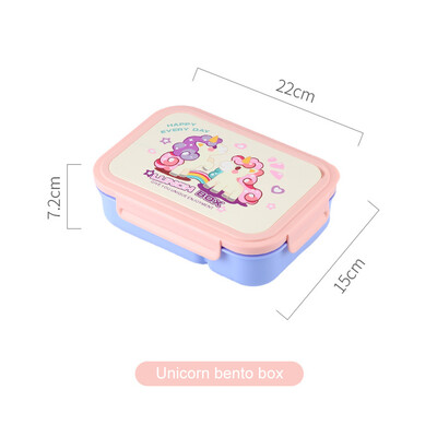 Cutie de prânz bento pentru copii cu desene animate, cu 4 compartimente, recipient pentru sos, cutie de prânz pentru cuptor cu microunde, cutie bento etanșă pentru școală