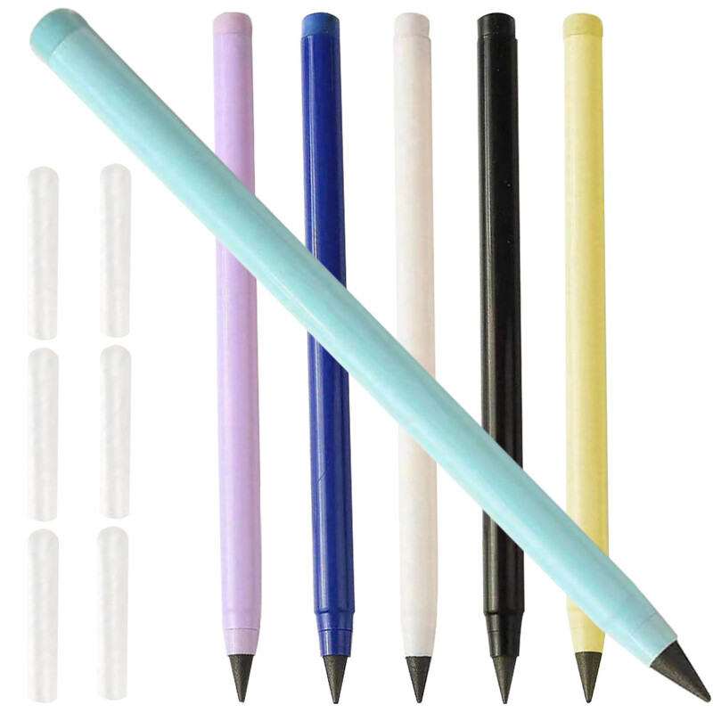 6 tk. Graveeringuga pliiatsid teritamata õpilastele Plastikust ilma tindita Igavene