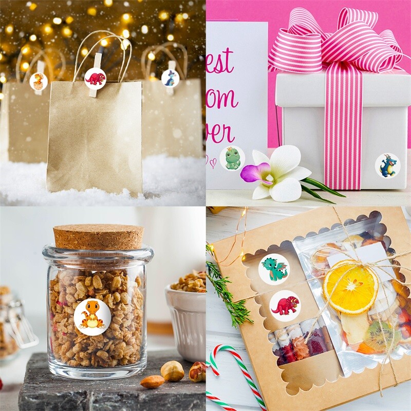 500 de bucăți etichete autocolante din hârtie lipicioasă de dinozaur Kawaii, mulțumim, autocolant de etanșare, articole de papetărie, decorare, albume de albume