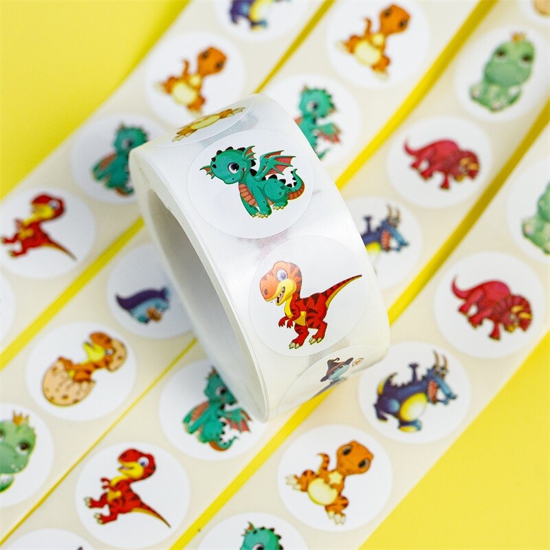 500 de bucăți etichete autocolante din hârtie lipicioasă de dinozaur Kawaii, mulțumim, autocolant de etanșare, articole de papetărie, decorare, albume de albume