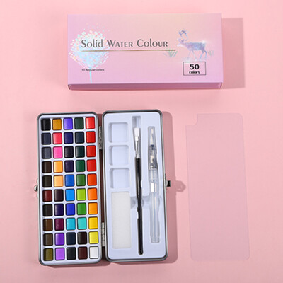 Set de vopsea acuarelă solidă 50/72/90/100, cutie metalică, consumabile de hârtie pentru acuarelă, pigment pentru acuarelă, pentru începători, desen pentru acuarelă
