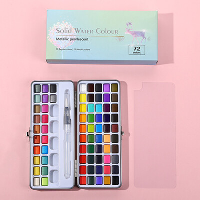 Set de vopsea acuarelă solidă 50/72/90/100, cutie metalică, consumabile de hârtie pentru acuarelă, pigment pentru acuarelă, pentru începători, desen pentru acuarelă