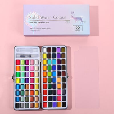 Set de vopsea acuarelă solidă 50/72/90/100, cutie metalică, consumabile de hârtie pentru acuarelă, pigment pentru acuarelă, pentru începători, desen pentru acuarelă